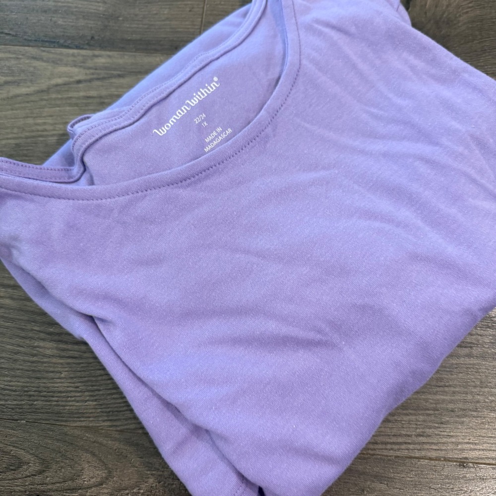 Woman Within Lavender Purple Lattice Shoulder Short Sleeve Top 1X 22/24 New